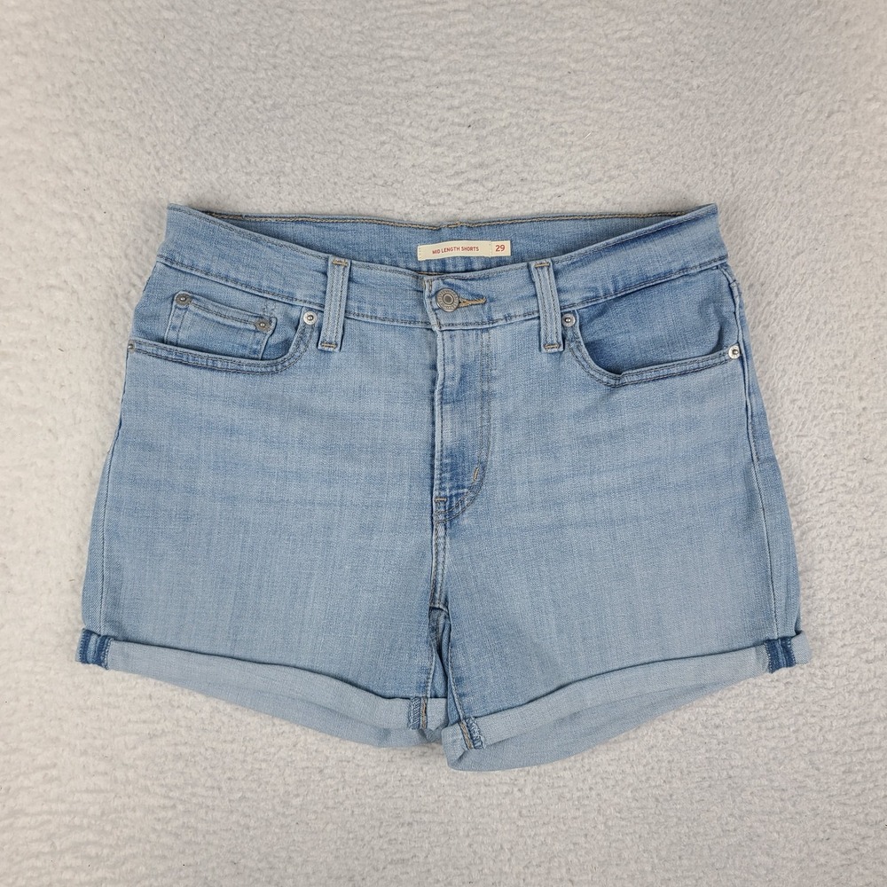 Levi's Jean Shorts Womens 29 Mid Length 4" Inseam Light Blue Roll Up Denim